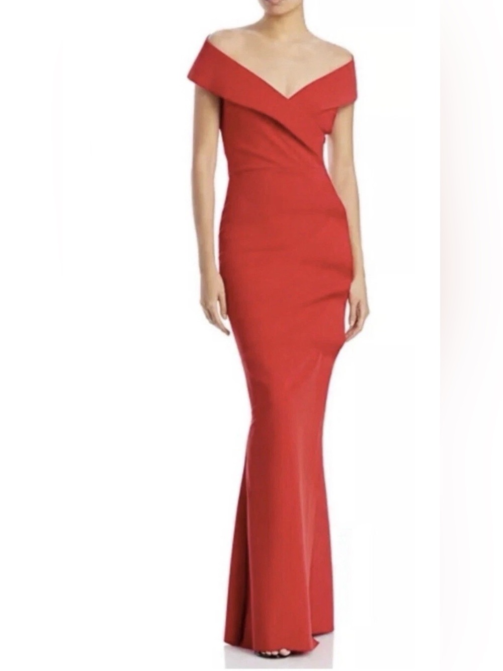 CHIARA BONI LA PETITE ROBE Passion Red Cocoon Collar Off Shoulder Gown 48 US 12